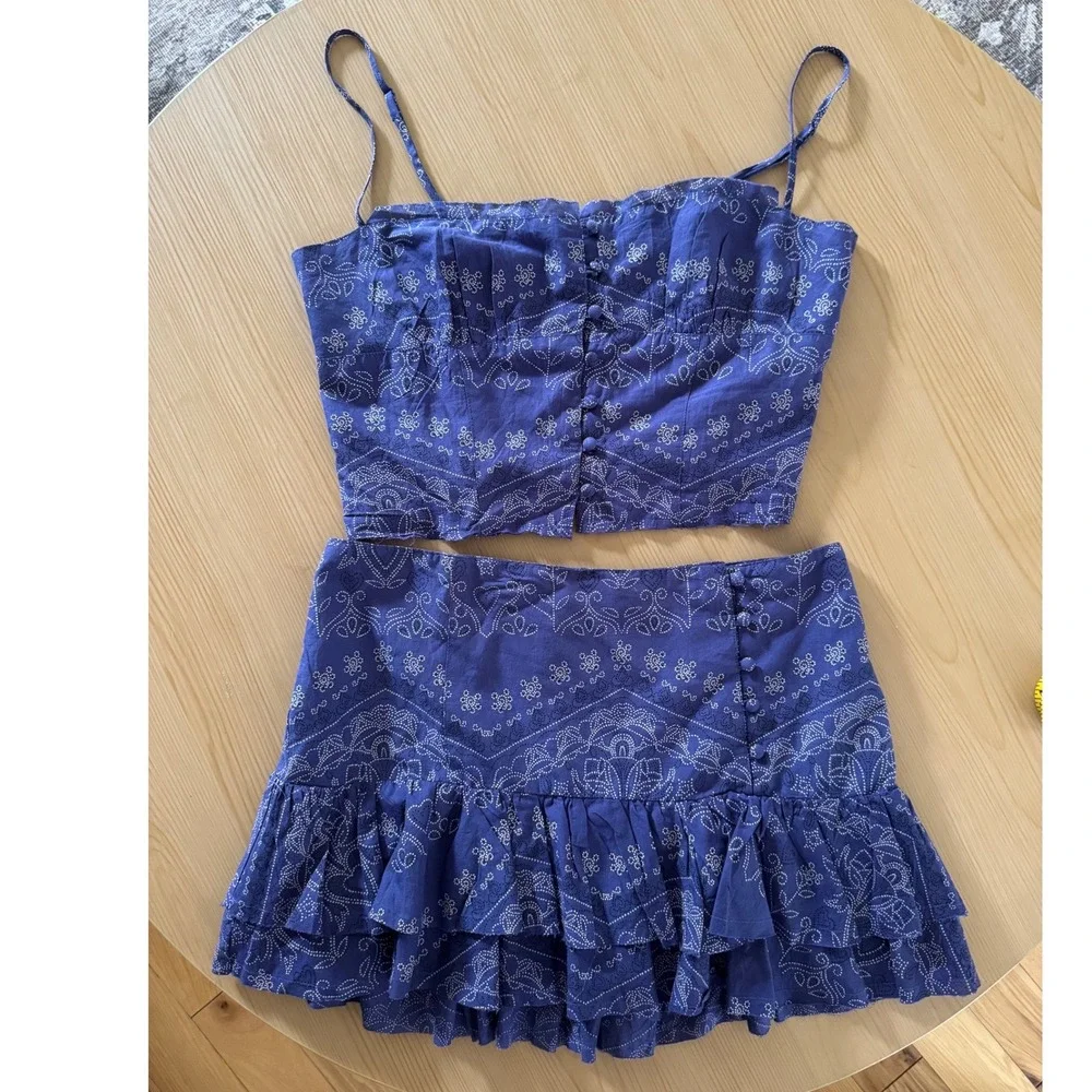 Kimchi Blue Purple Bandana Print Two Piece Set Cami Top and Tiered Mini Skirt M